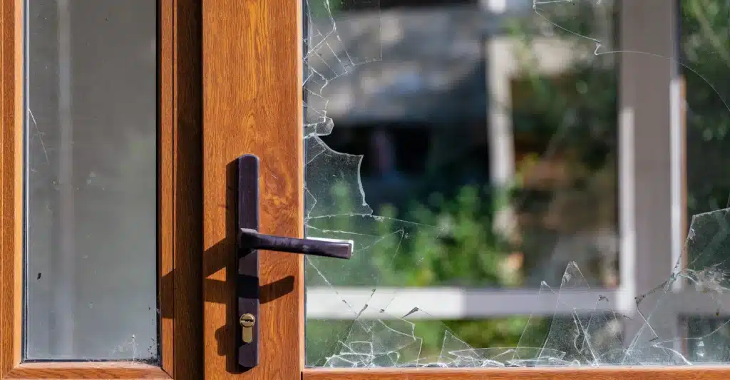 entry door with broken glas