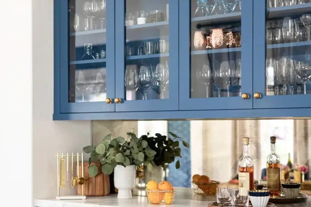 cabinet with glass inserts in doors