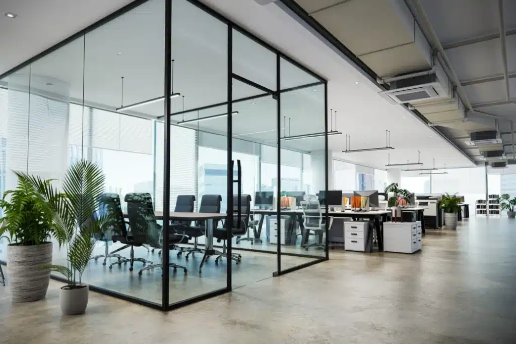 interior office with glass windows