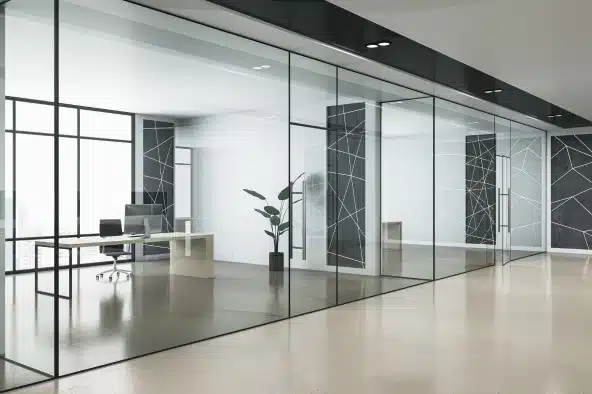 interior office with glass windows and doors